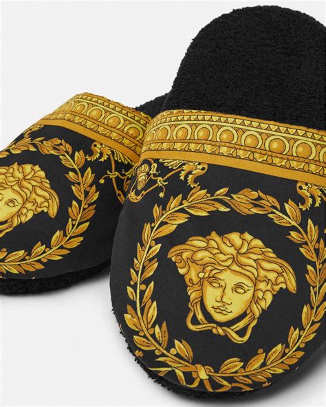 versace black baroque slippers|female Versace slippers.